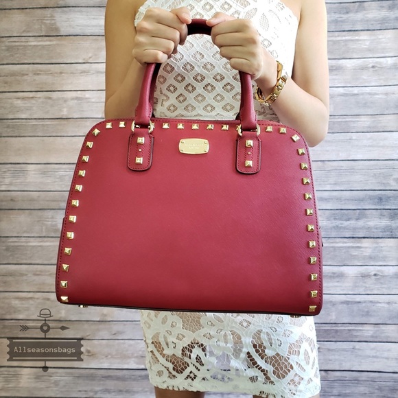 NWT Michael Kors Sandrine Large satchel Cherry Bag - Picture 1 of 6